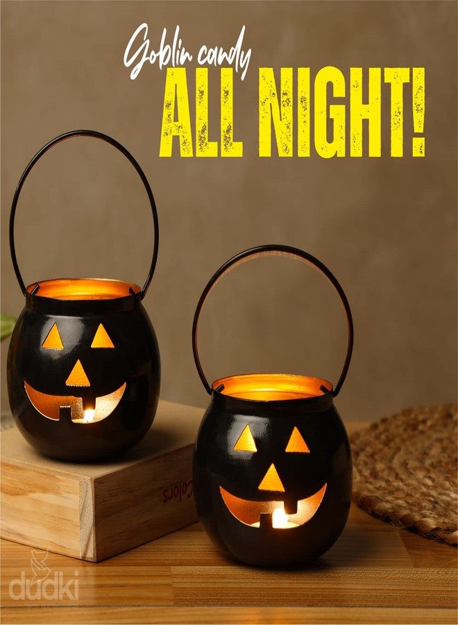 Dudki Halloween Face Votive Candle Holder Stand Antique Hanging Tealight Lantern for Home Decorations, Birthday Parties, Christmas Indoor, Outdoor Décor, Black (Black) - Image 2