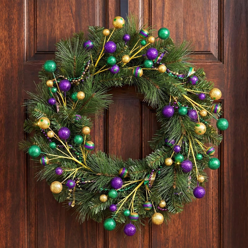 Youyole 10 Pcs 15 Inch Mardi Gras Picks Large Purple Green Gold Glitter Ball Pick for Mardi Gras Tree Table Decorations Vase Filler Arrangement Wreath - Image 4