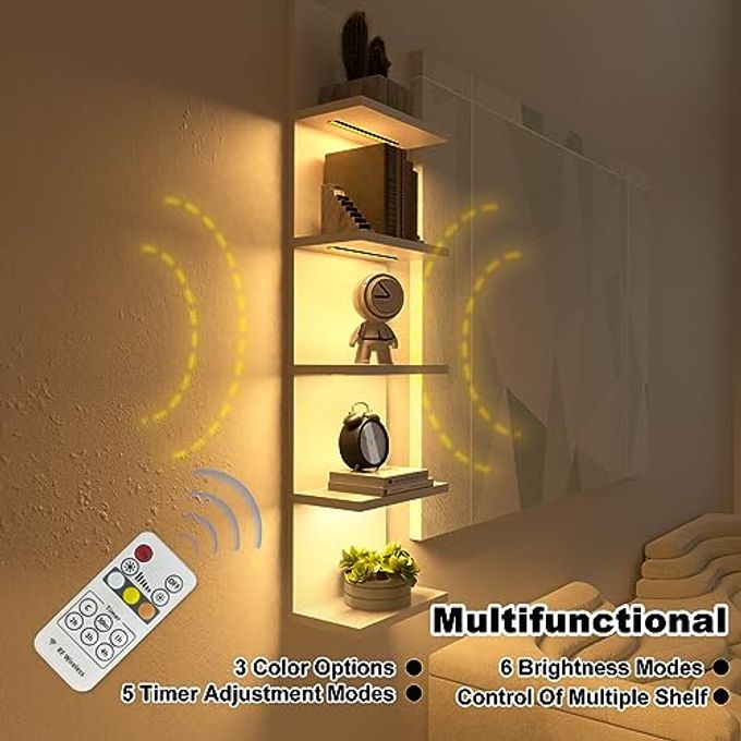 Homaterial 5 Tier Wall Shelf with Light, White Modern Vertical Lack Wall Shelves, Wall Mount, Floating Column Home Decor Shelves for Bedroom, Living Room, Vanity Storage Display - Image 2