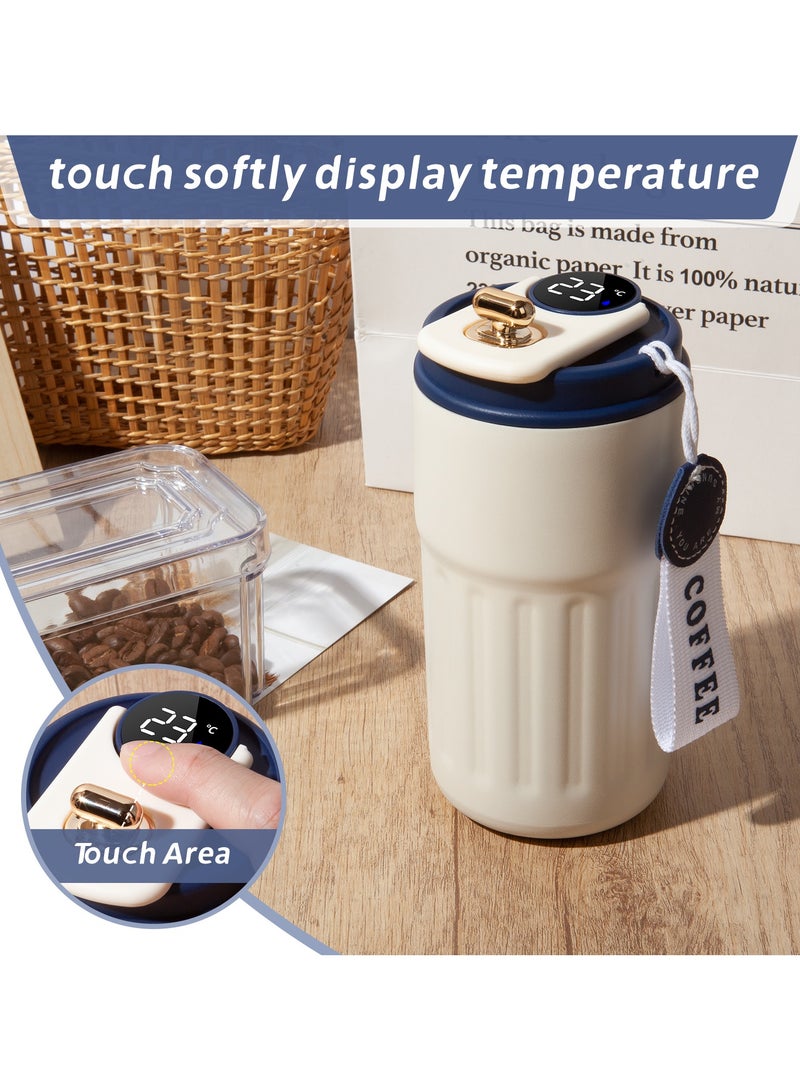UCHUANG Smart LED Temperature Display Travel Office Coffee Mug, 316 Stainless Steel 450ML Durable Leak-proof Easy Grip Portable Thermos Mug（Blue）  - Image 2