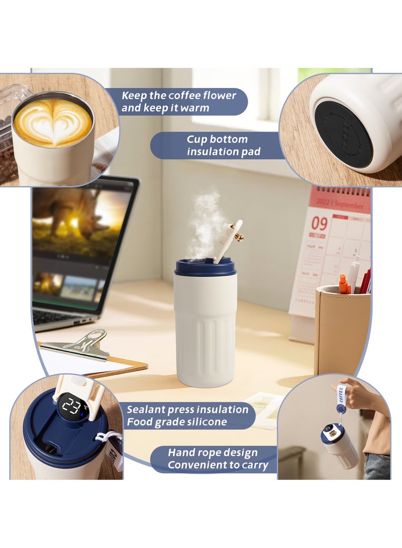 UCHUANG Smart LED Temperature Display Travel Office Coffee Mug, 316 Stainless Steel 450ML Durable Leak-proof Easy Grip Portable Thermos Mug（Blue）  - Image 3