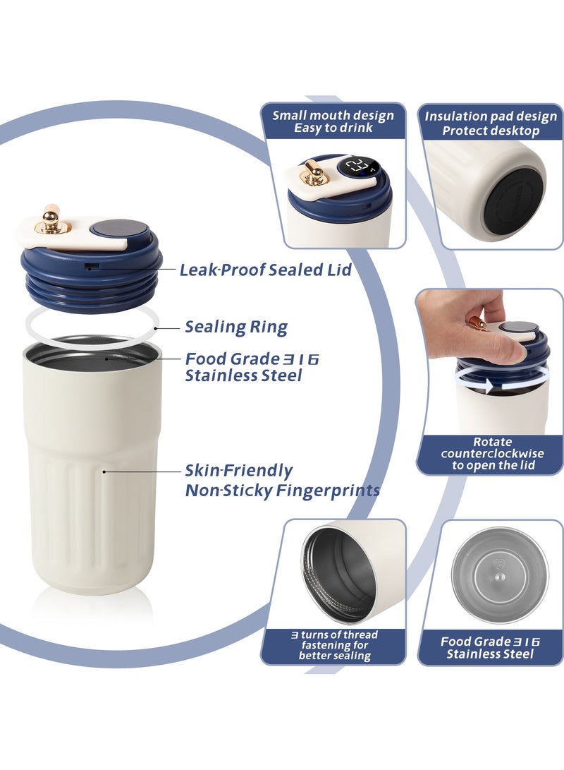 UCHUANG Smart LED Temperature Display Travel Office Coffee Mug, 316 Stainless Steel 450ML Durable Leak-proof Easy Grip Portable Thermos Mug（Blue）  - Image 4
