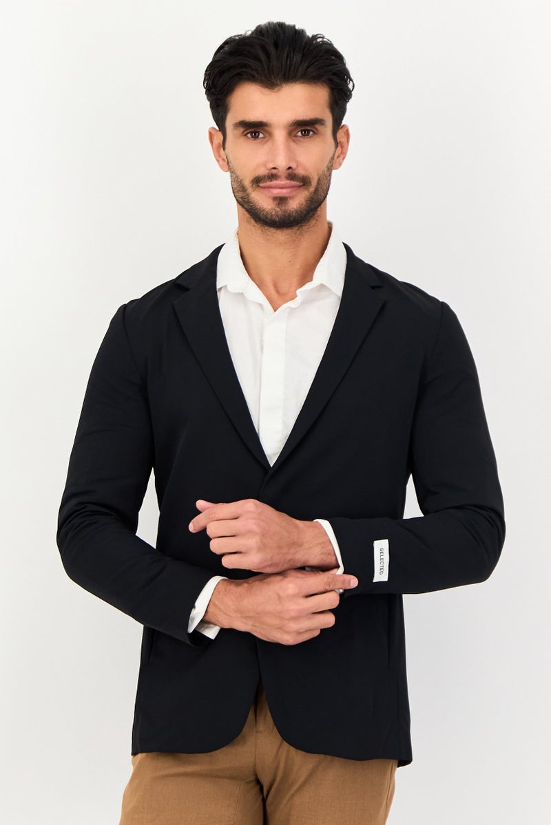 SELECTED Men Regular Fit Solid Semi Formal Blazer, Black - Image 1