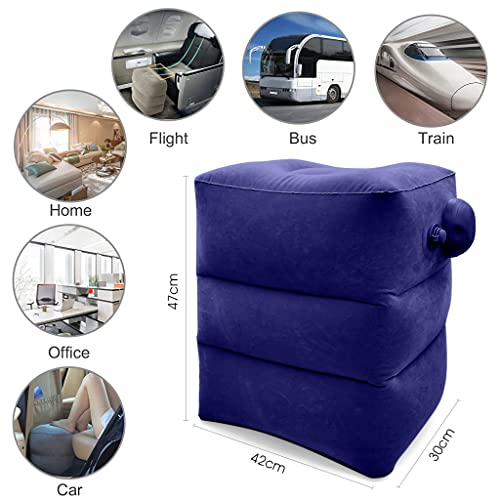 HANNEA® Inflatable Air Travel Pillow Long Travel Footstool Seat Foot Rest Pillow Foldable Travel Pillow for Flight Home Office Footstool Self-inflatable Air Travel Pillow for Adult Kids, Dark Blue - Image 4