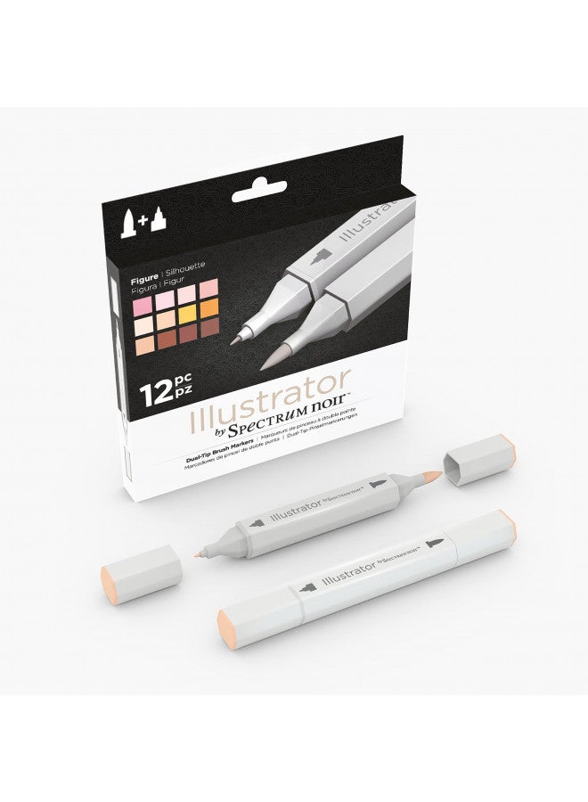 Spectrum Noir Illustrator by Spectrum Noir 12 Piece Twin Tip Artist Alcohol Markers, Figure - Image 1