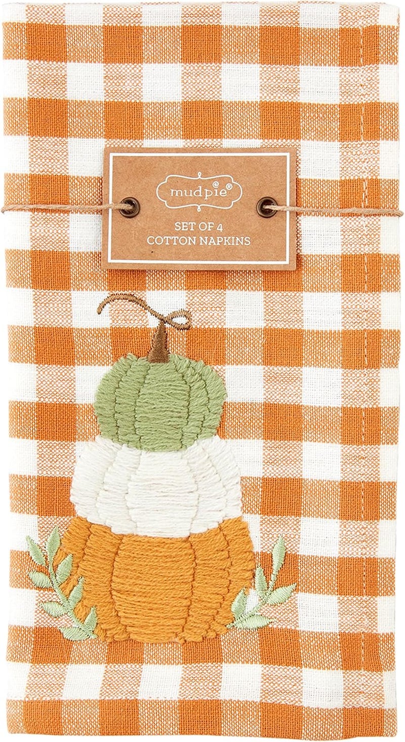 Mud Pie Embroidery Check Napkin Rust 18 x 18 - Image 1