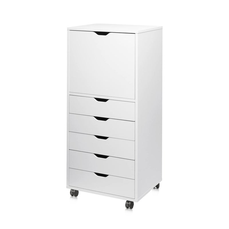 DEVAISE DEVAISE 5Drawer Wood Dresser with Top Cabinet Storage Mobile Chest of Drawers Wide Storage Space for Home Office White