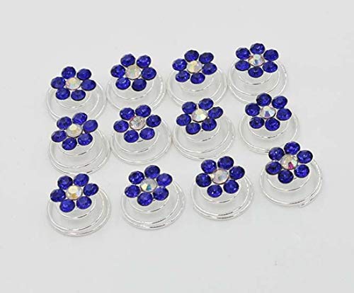 Suoirblss 24PCS Rhinestone Flower Spiral Hair Pin Crystal Hair Twisters Coils Hair Clips Metal Spiral Twist Hairpins Hair Pins Wedding Bridal Hair Accessories (Blue) - Image 5