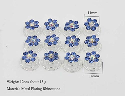 Suoirblss 24PCS Rhinestone Flower Spiral Hair Pin Crystal Hair Twisters Coils Hair Clips Metal Spiral Twist Hairpins Hair Pins Wedding Bridal Hair Accessories (Blue) - Image 2