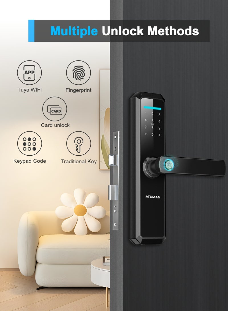 أتومن قفل باب ذكي من ATuMan، بست طرق لفتح القفل: بصمة الإصبع، الوصول عبر تطبيق TT Lock، كلمة مرور لمرة واحدة (OTP)، رمز PIN، بطاقة RFID، والمفتاح - Image 2