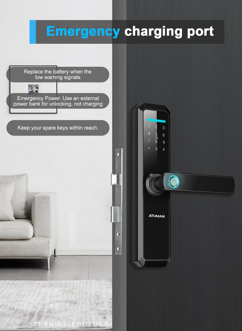 أتومن قفل باب ذكي من ATuMan، بست طرق لفتح القفل: بصمة الإصبع، الوصول عبر تطبيق TT Lock، كلمة مرور لمرة واحدة (OTP)، رمز PIN، بطاقة RFID، والمفتاح - Image 3