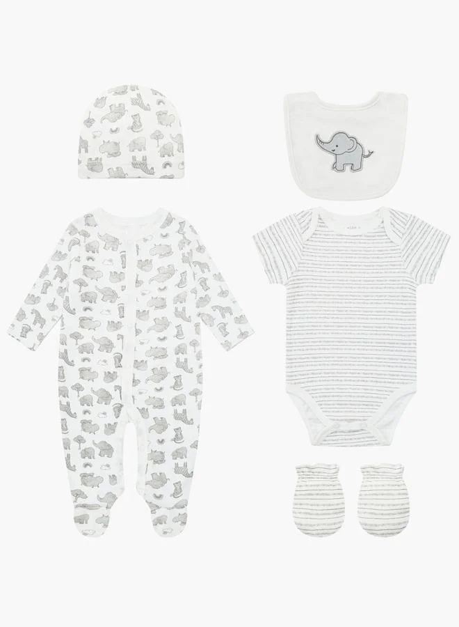 Luna & Lily 5-Piece Printed Onesie, Cap, Bib, Mittens and Bodysuit