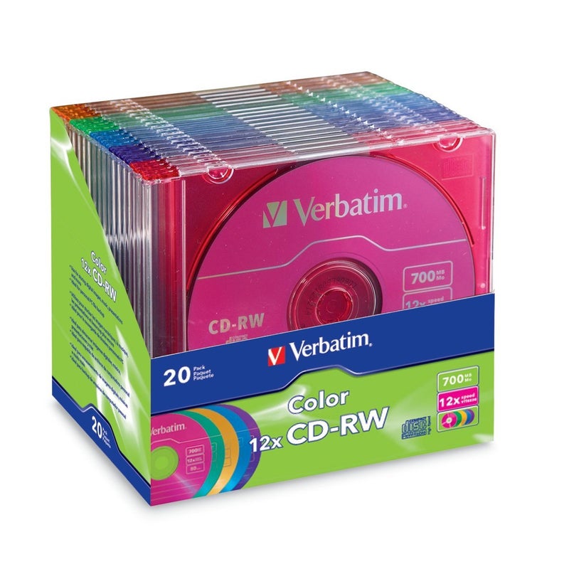 VERBATIM قرص ميديا قابل لإعادة الكتابة CD-RW سعة 700MB سرعة 2X-12X - عبوة 20 قرص في علبة رفيعة - Image 1