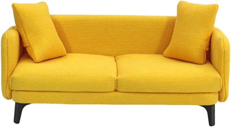 klarako Miniature Dollhouse Sofa Dollhouse Double Sofa Kits Dollhouse Accessories 1:12 Scale Dollhouse Furniture klarakoYellow - Image 1