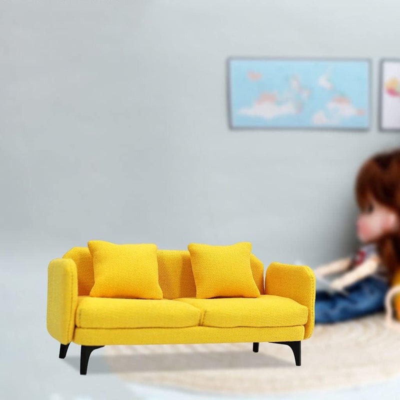 klarako Miniature Dollhouse Sofa Dollhouse Double Sofa Kits Dollhouse Accessories 1:12 Scale Dollhouse Furniture klarakoYellow - Image 3