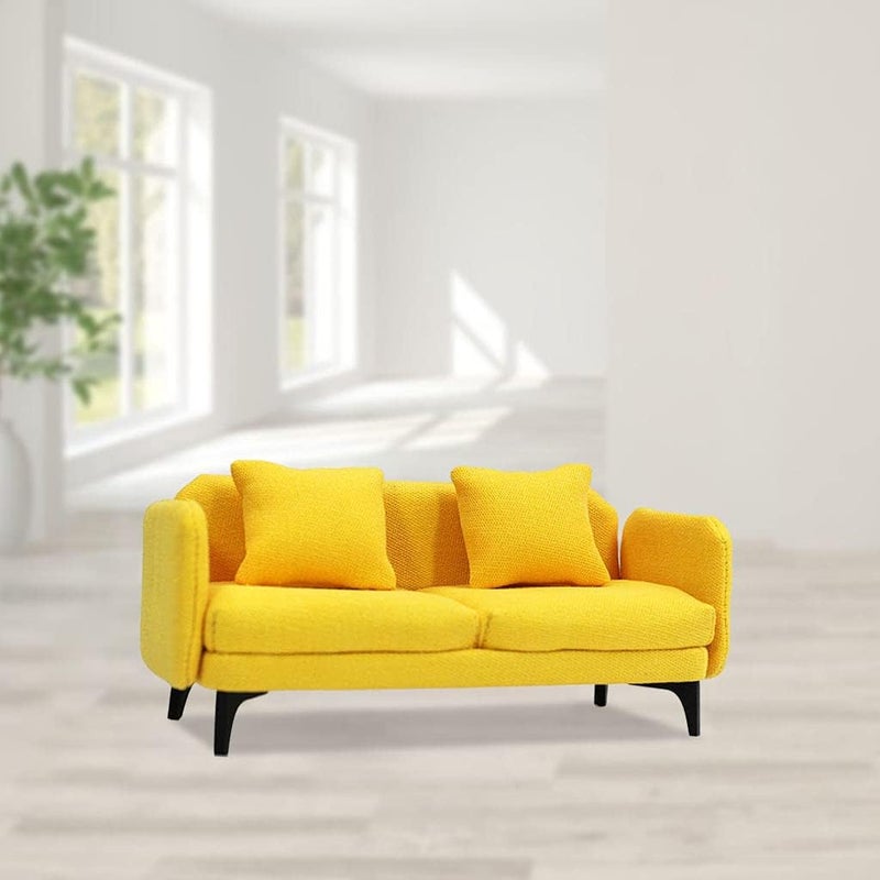 klarako Miniature Dollhouse Sofa Dollhouse Double Sofa Kits Dollhouse Accessories 1:12 Scale Dollhouse Furniture klarakoYellow - Image 4