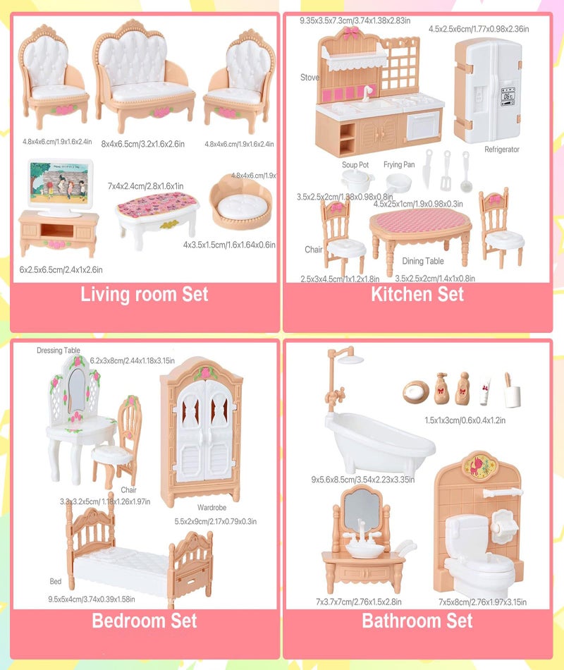 Zbdroxygen 32pcs Brown Furniture Desktop Decoration Doll House Set, Miniature Doll House Set with Kitchen, Bedroom, Living Room and Bathroom Furniture, Pretend Play Toy for Kids, Gift for Boys and Girls - Image 3