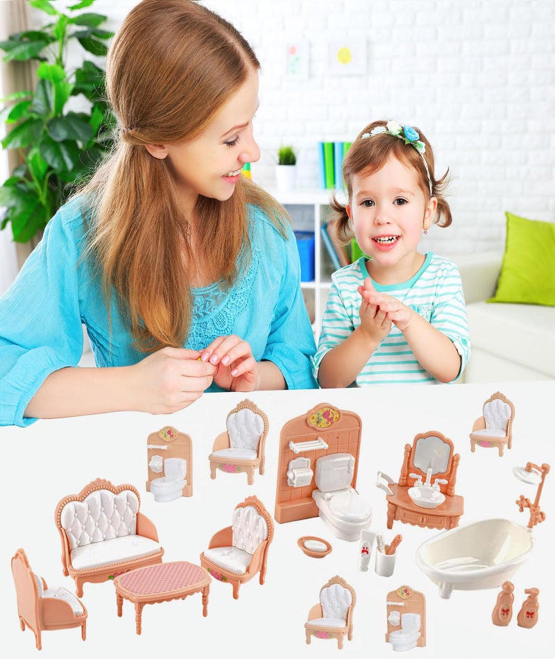 Zbdroxygen 32pcs Brown Furniture Desktop Decoration Doll House Set, Miniature Doll House Set with Kitchen, Bedroom, Living Room and Bathroom Furniture, Pretend Play Toy for Kids, Gift for Boys and Girls - Image 5