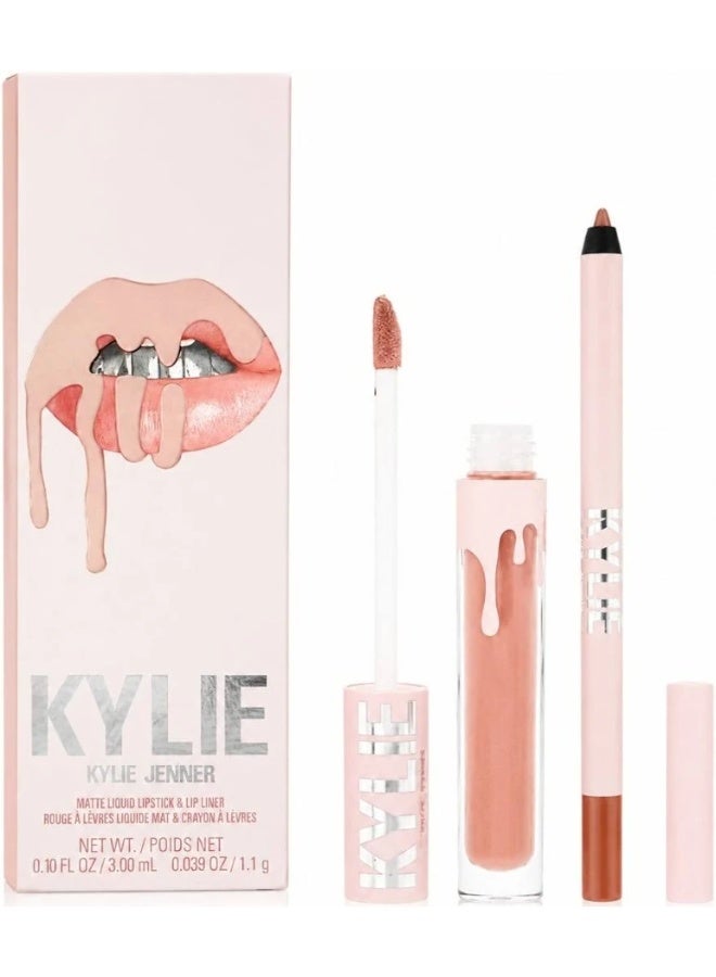 كايلي كوزماتيكس من كايلي جينر طقم Velvet Lip Kit – 700 BARE – مجموعة من قطعتين تضم أحمر شفاه سائل مخملي ومحدد شفاه بلمسة مطفية ناعمة وثبات طويل - Image 1