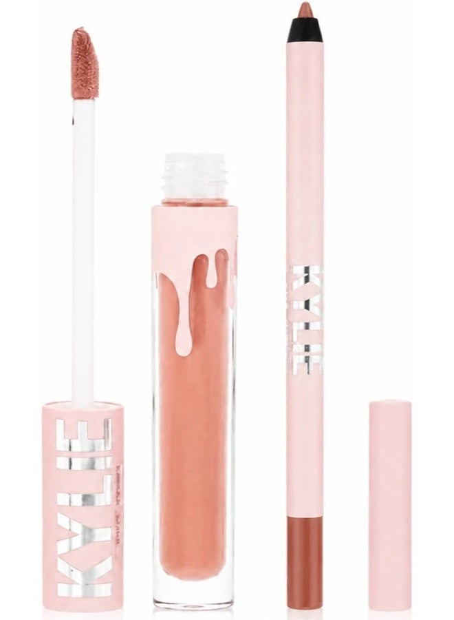 كايلي كوزماتيكس من كايلي جينر طقم Velvet Lip Kit – 700 BARE – مجموعة من قطعتين تضم أحمر شفاه سائل مخملي ومحدد شفاه بلمسة مطفية ناعمة وثبات طويل - Image 2