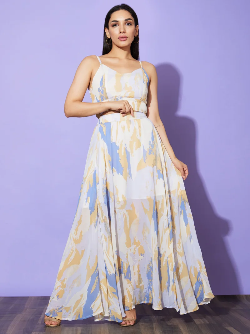 جلو باص Women Printed Co-Ord Set With Top & Skirt
