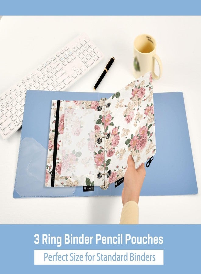 PJGINUIUA 3 Ring Binder Pencil Pouch 2 Pack Beautiful Roses Vintage Floral Pencil Case Pencil Bags with Zipper, Clear PVC Binder Pockets for Office Daily Supplies - Image 5