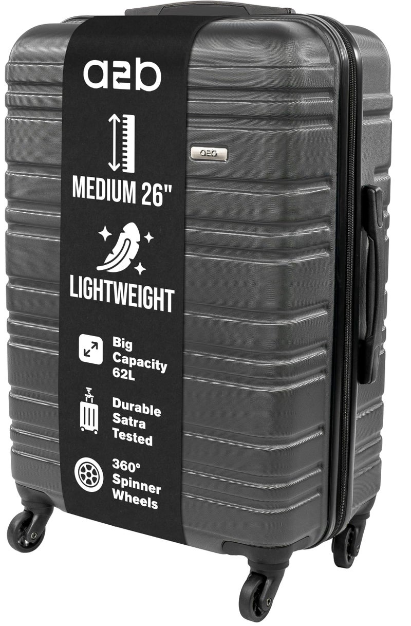 A2B ABS Hard Shell 26 Inch Suitcase - Travel Luggage by with 4 Spinner Wheels | Telescopic Drag Handle | Hard Sided Suitcases Weighing 3.4kg Cap 62L Height 66cm (Grey, Medium) - Image 1