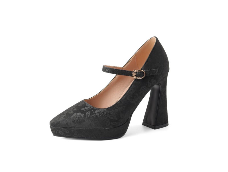 Guofeng Flower High Heel 33-43 Plus Size Thick Bottom Pointed Shallow Mouth Single Shoes - Image 1