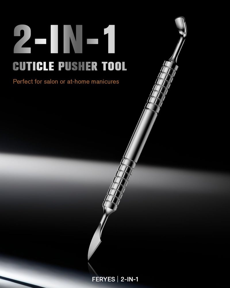 FERYES 2-IN-1 Horseshoe Shaped Cuticle Pusher and Removal Tool - Image 1