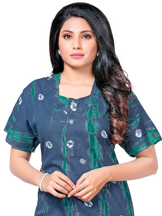 Vlazom Women’s Pure Cotton Rajasthani Jaipuri Nighty & Gown Set | Maxi-Length Sleepwear, Pack of 2 (Grey,Musterd, Free Size) - Image 3