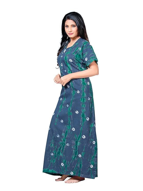 Vlazom Women’s Pure Cotton Rajasthani Jaipuri Nighty & Gown Set | Maxi-Length Sleepwear, Pack of 2 (Grey,Musterd, Free Size) - Image 5