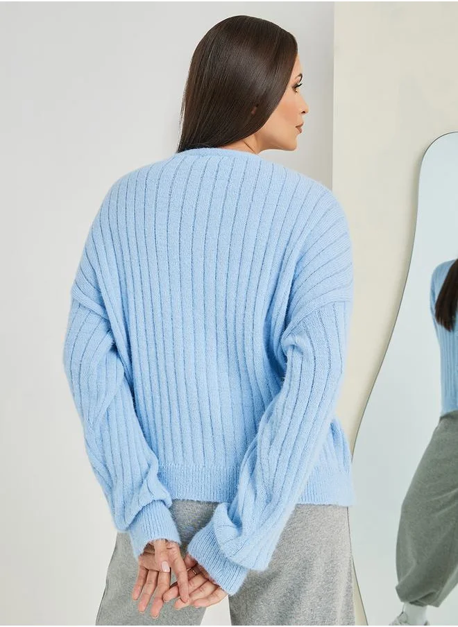 Styli Short Length Fuzzy Knit Button Down Cardigan