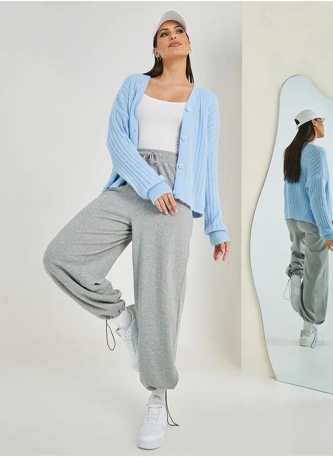 Styli Short Length Fuzzy Knit Button Down Cardigan