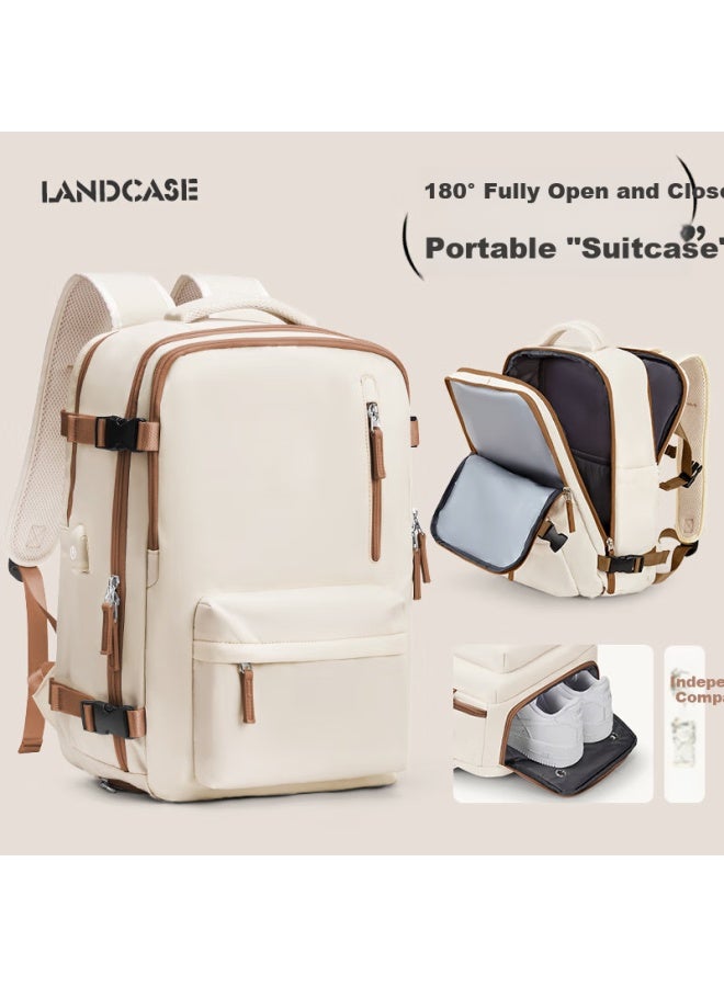 Landcase Travel Backpack Men Large Capacity Double Shoulder Bag Short-distance Business Luggage Bag Multi-function Computer Bag Women 5162 White Zongzi