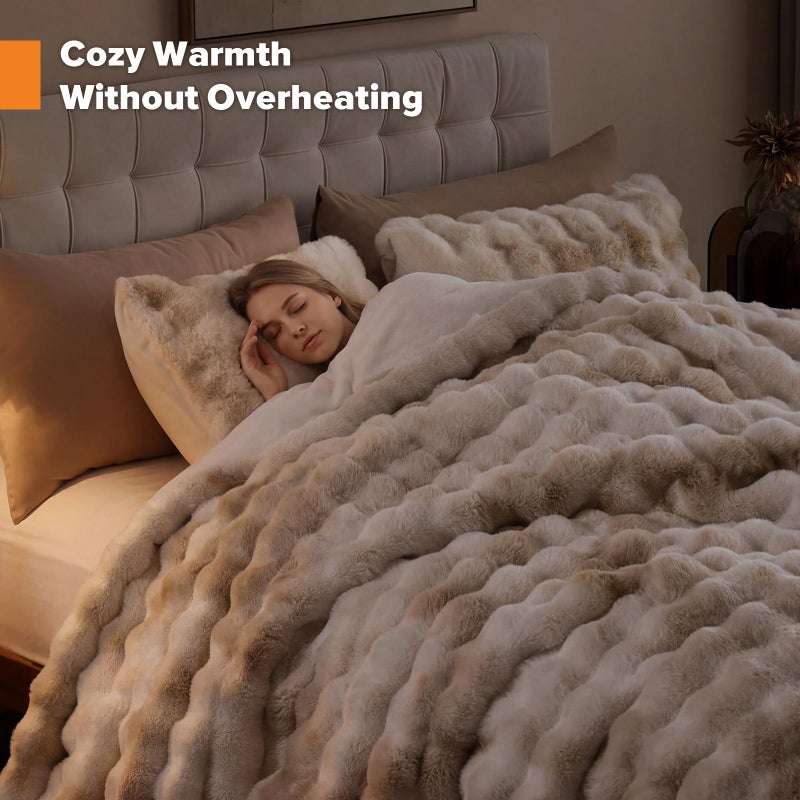 YIKUSH Fluffy Comforter Set Queen Size - Soft & Fuzzy Faux Fur Queen Comforter, Ultra Plush Tie-dye Cream White Comforter with Flannel Back, Warm Yet Lightweight Cozy Bedding Set - Image 5