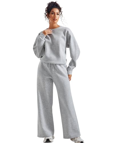 SUUKSESS Women Modal 2 piece outfits Oversized Sweatshirt Fall Lounge Set Wide Leg Pants Matching Sets (Grey,S) - Image 5