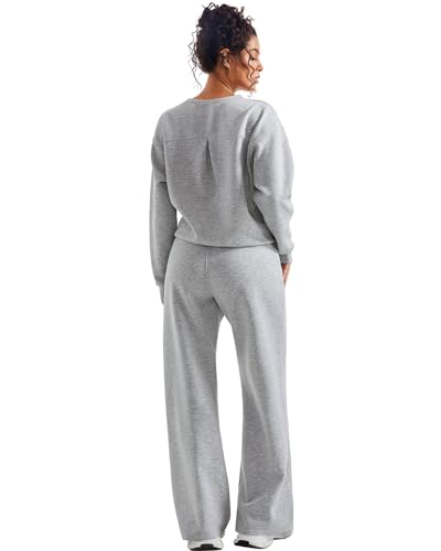 SUUKSESS Women Modal 2 piece outfits Oversized Sweatshirt Fall Lounge Set Wide Leg Pants Matching Sets (Grey,S) - Image 3
