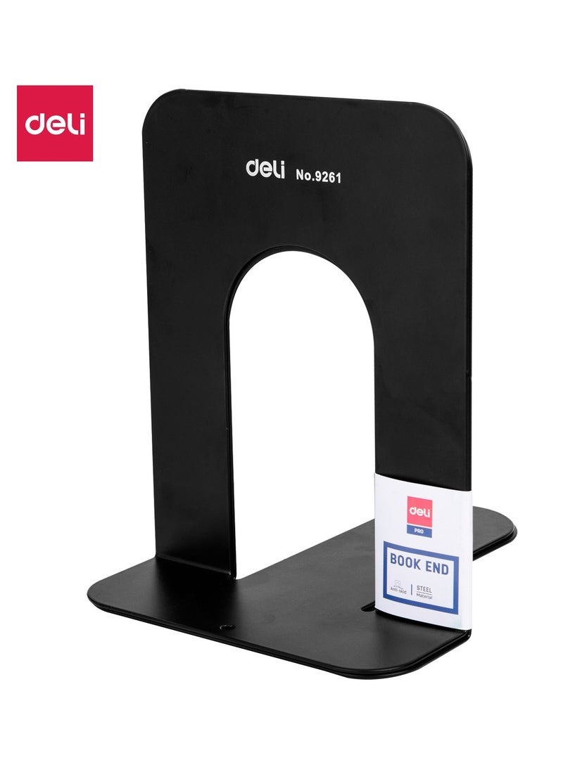 Deli E9261 6.5" Steel Book End, Durable Non-Skid Book Holder, Anti-Corrosion, Black - Image 1