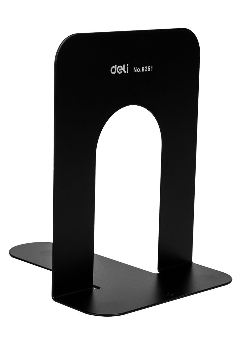Deli E9261 6.5" Steel Book End, Durable Non-Skid Book Holder, Anti-Corrosion, Black - Image 2