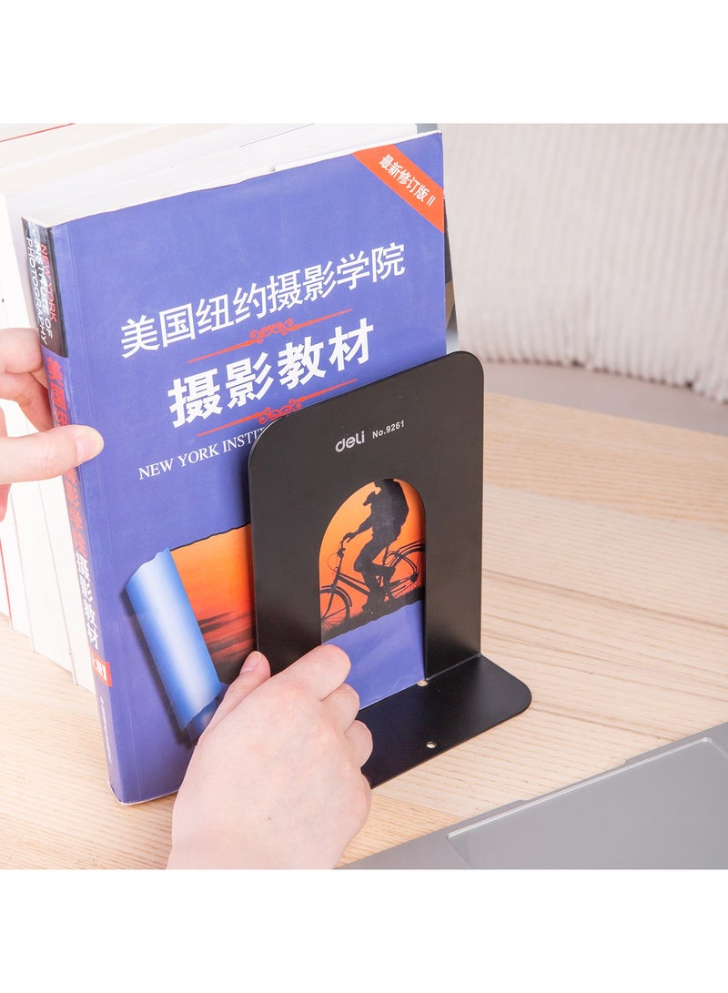 Deli E9261 6.5" Steel Book End, Durable Non-Skid Book Holder, Anti-Corrosion, Black - Image 5