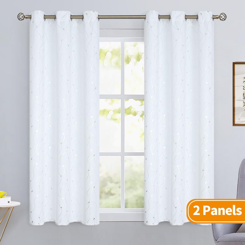 BGment Room Darkening Curtains 54 Inches Long  Grommet Thermal Insulated Blackout Curtains with Wave Line and Dots Printed for Bedroom  2 Panels  Each 42 x 54 Inch  Pure White - Image 2