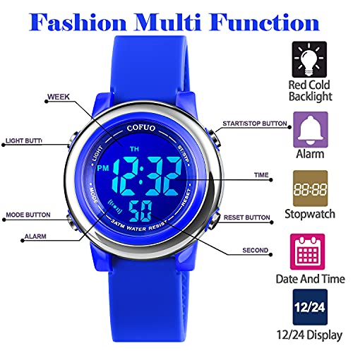cofuo Kids Digital Sport Waterproof Watch for Girls Boys, Kid Sports Outdoor LED Electrical Watches with Luminous Alarm Stopwatch Child Wristwatch 3-12 Years - Image 3