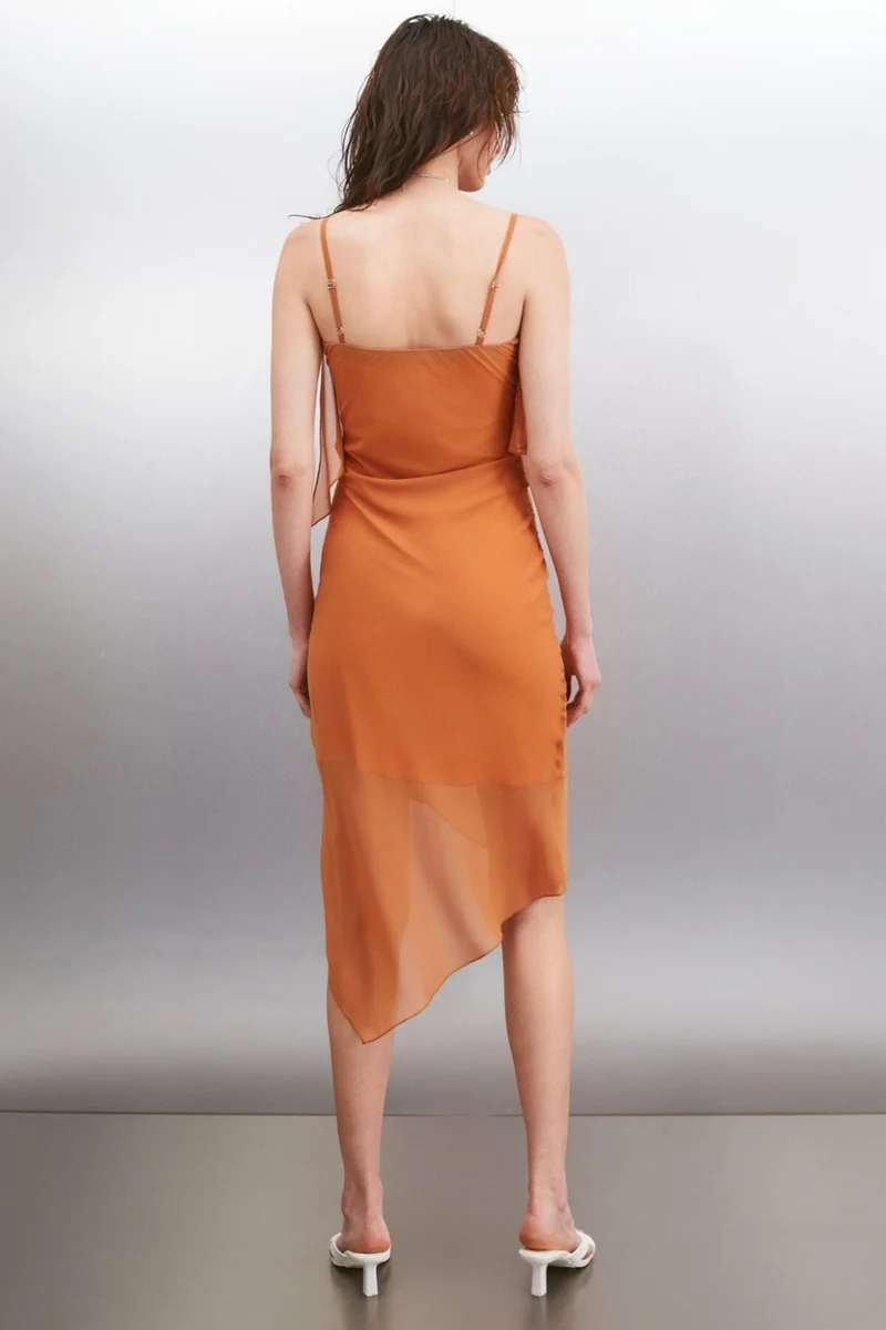 GRIMELANGE VESPERTINA Women's Round Neck Slim Orange Dress