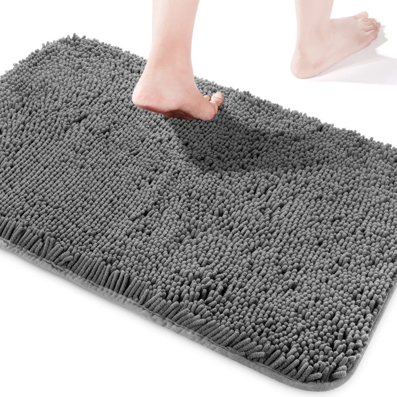 Yeaban Dark Gray Bathroom Rugs Thick Chenille Bath Mats Absorbent and Washable Bath Rug NonSlip Plush and Soft Rugs for Bathroom Shower Sink 17 x 24