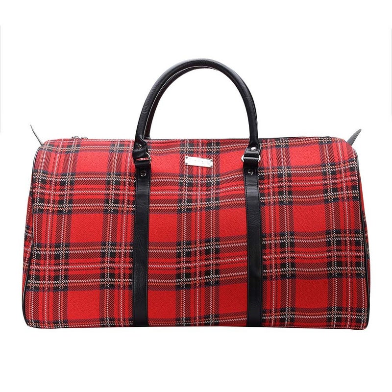Signare Tapestry Large Travel Duffle Bag Ladies Overnight Weekender Carryon Gym Sports Duffel bags for Women with Red Royal Stewart Tartan Design BHOLDRSTT