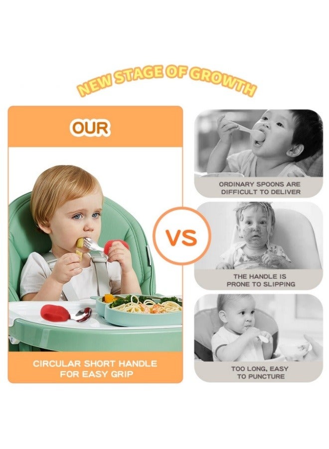 Children's 304 Stainless Steel Fork And Spoon Set Silicone Handle Food Supplement Spoon Set With Storage Box Green - Image 2