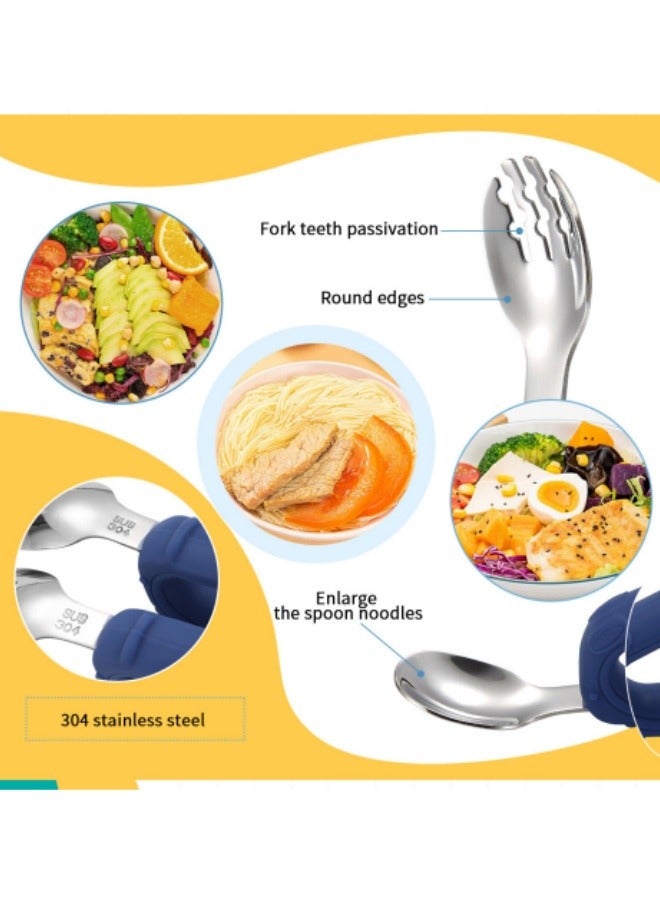Children's 304 Stainless Steel Fork And Spoon Set Silicone Handle Food Supplement Spoon Set With Storage Box Green - Image 4