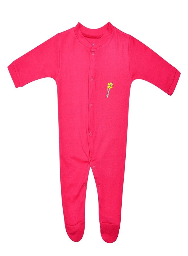 Magic Town® 100% Hosiery Cotton Unisex Long Sleeve Sleep Suit Romper for Boys Girls and Infants Set of 3 (Multi Color, Pink) (12-18 Months) - Image 2