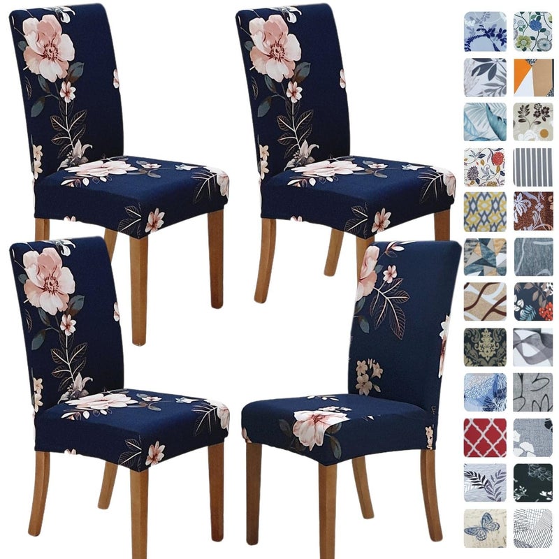 SPRINGRICO Chair Covers for Dining Room Set of 4 Stretch Dining Chair Cover Washable Spandex Kitchen Parsons Chair Slipcovers Removable Seat Protector for Home or Party 4 Pack in Bloom1