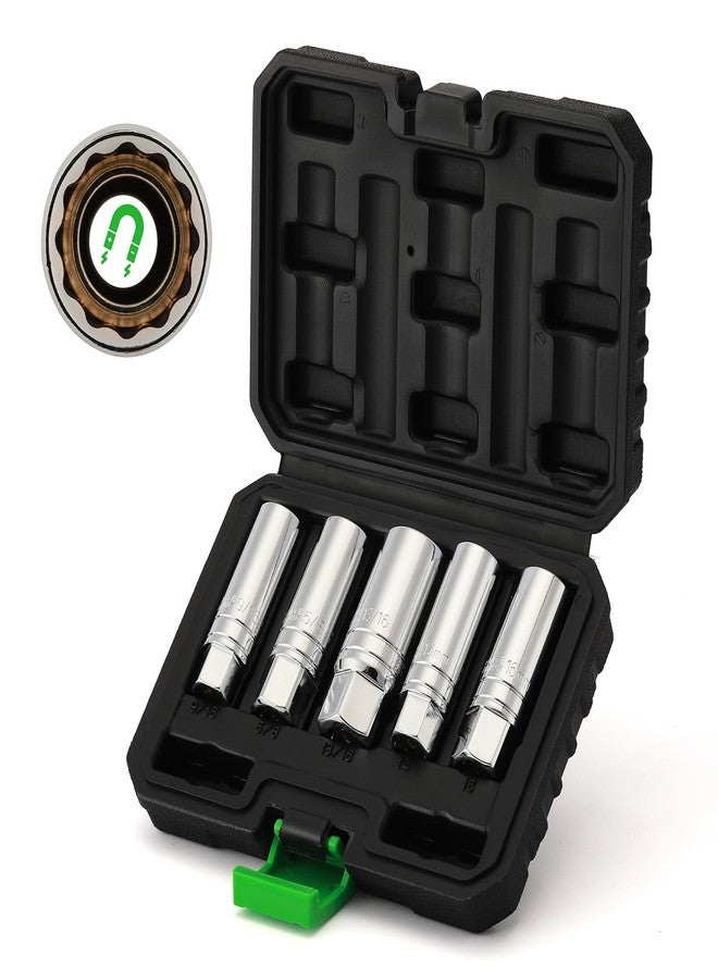 TecoTek 5 Piece 3/8-Inch Drive Magnetic Spark Plug Socket Set, Includes 14mm, 16mm Thin Wall Sockets and 9/16-inch, 5/8-inch, 13/16-inch Sockets, 6-Point and 12-Point, CR-V, Enhanced Magnetic Design - Image 1